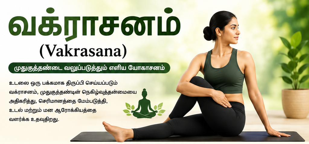 வக்ராசனம் (Vakrasana) – முதுகுத்தண்டை வலுப்படுத்தி செரிமானத்தை மேம்படுத்தும் எளிய யோகாசனம்